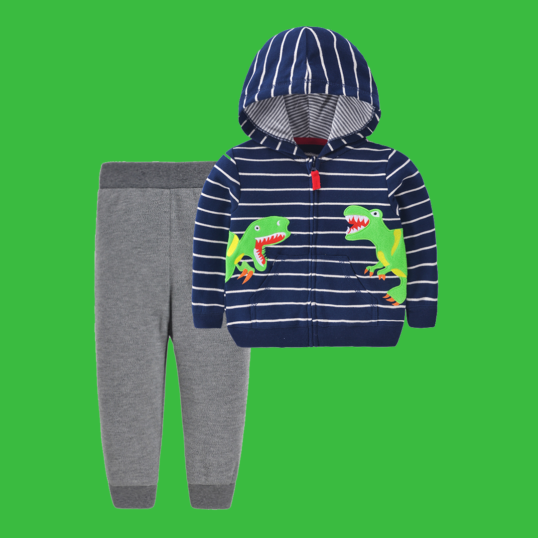 Set de 2 piezas "Dinos verdes": Pantalón y Campera