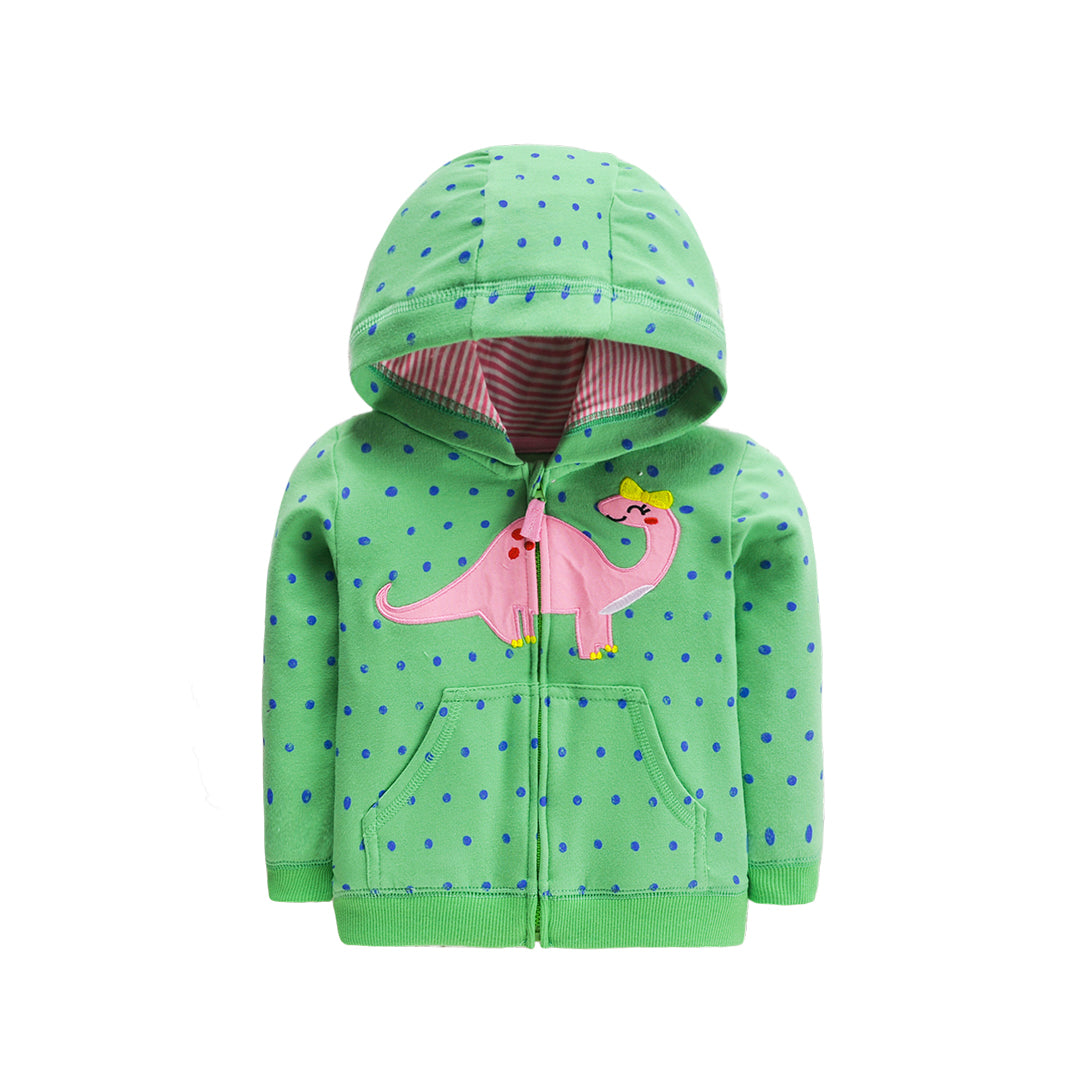Campera verde "Dinosaurio" de algodón con bolsillos