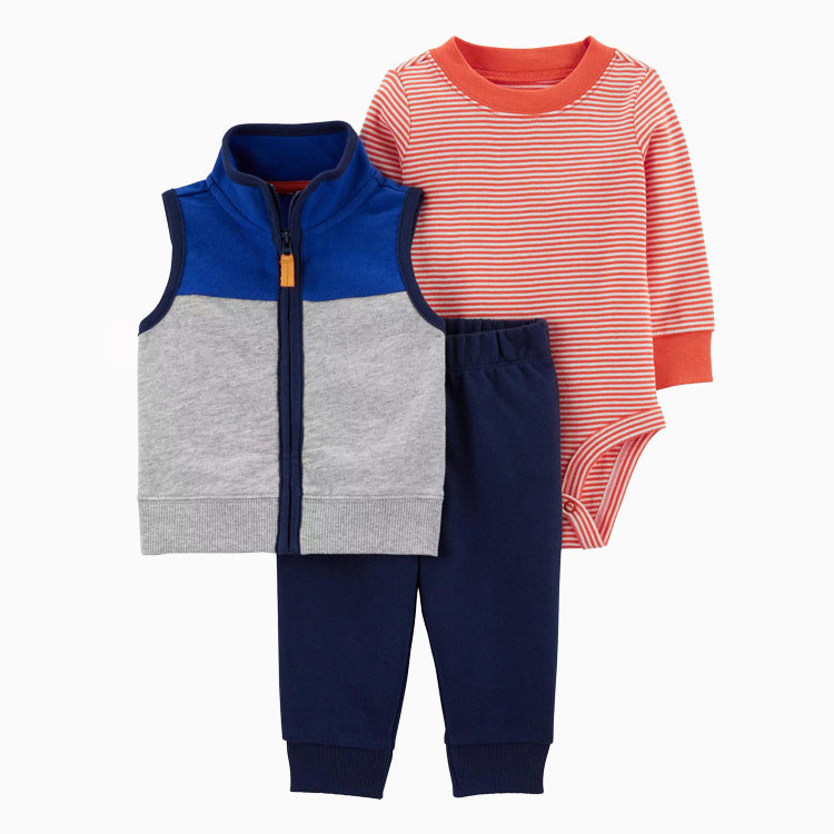 Set de 3 piezas: Pantalón, Chaleco azul y Body de manga larga
