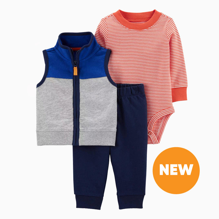 Set de 3 piezas: Pantalón, Chaleco azul y Body de manga larga