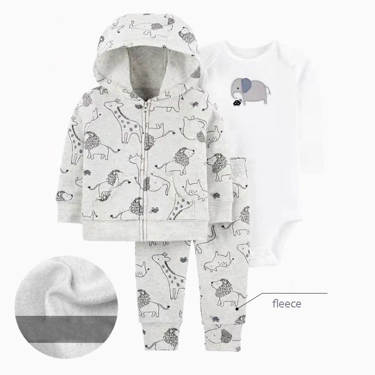 Set de 3 piezas afelpados "Selva": Pantalón, Campera y Body de manga larga