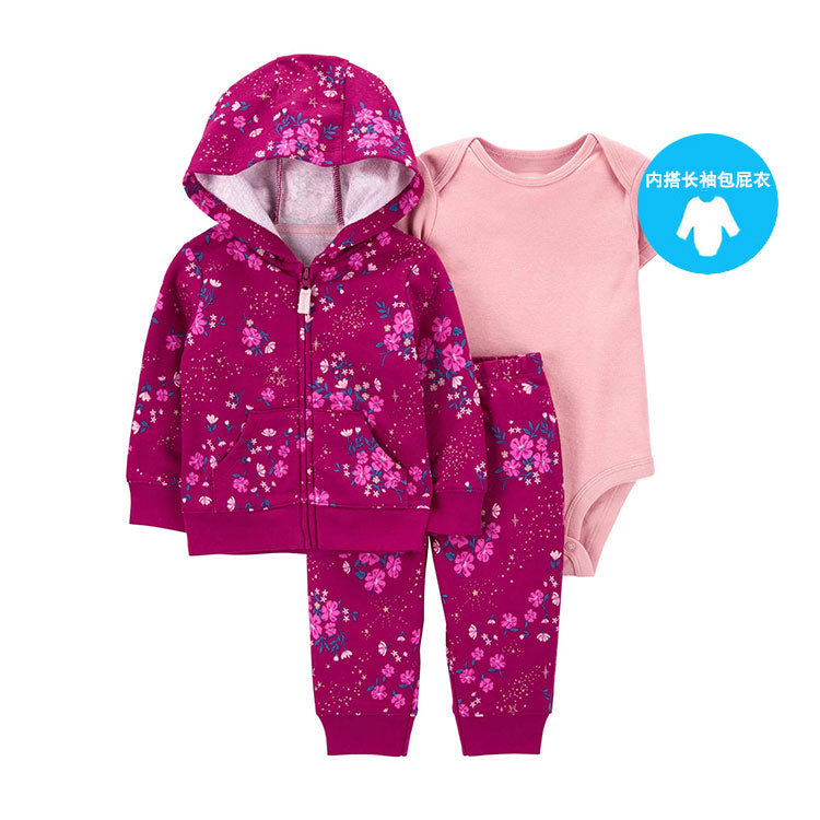 Set de 3 piezas "Flores Violeta": Pantalón, Campera y Body de manga larga