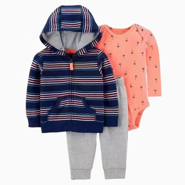 Set de 3 piezas "Rayado Palmeras": Pantalón, Campera y Body de manga larga