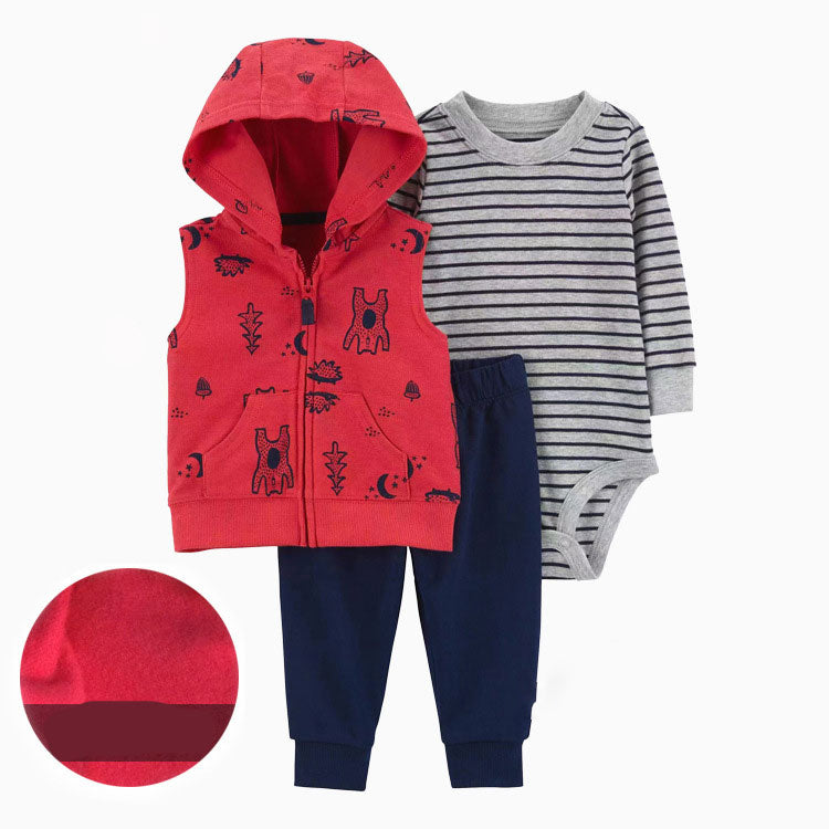 Set de 3 piezas afelpado "Rojo": Pantalón, Chaleco y Body de manga larga