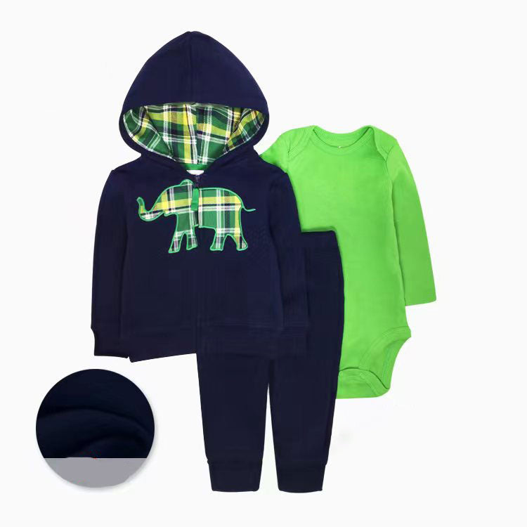 Set de 3 piezas afelpados "Elefante": Pantalón, Campera y Body de manga larga