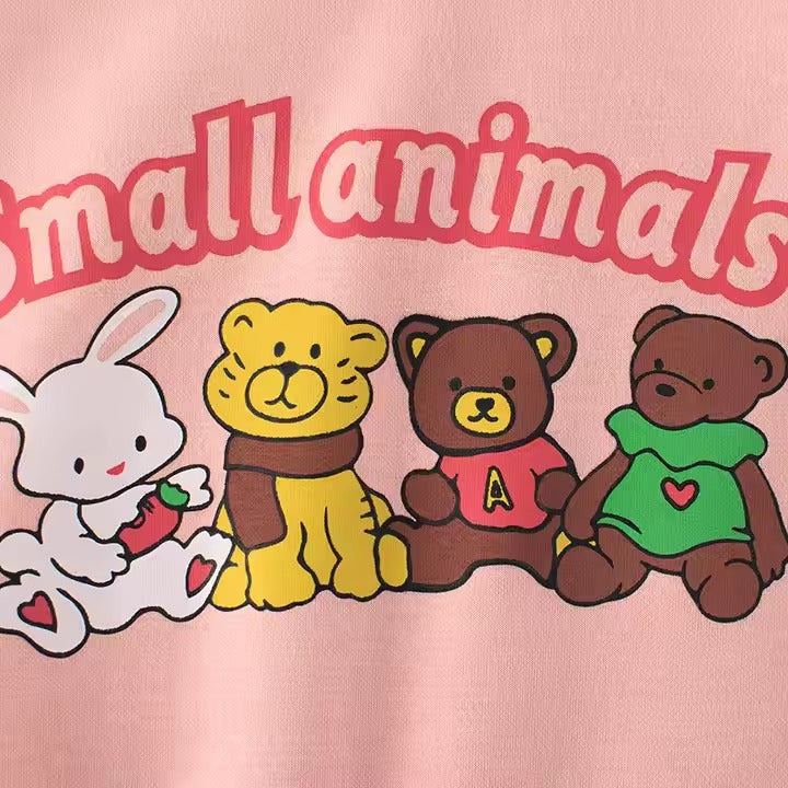 Buzo de algodón afelpado "Animalitos" Rosa