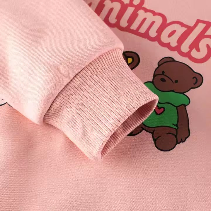Buzo de algodón afelpado "Animalitos" Rosa