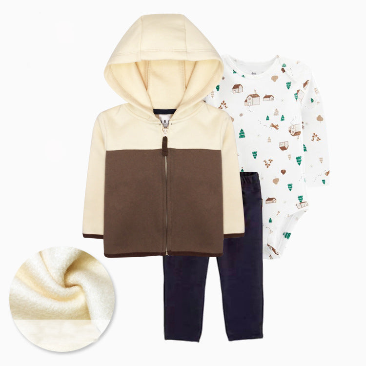 Set de 3 piezas afelpados "Granja": Pantalón, Campera y Body de manga larga