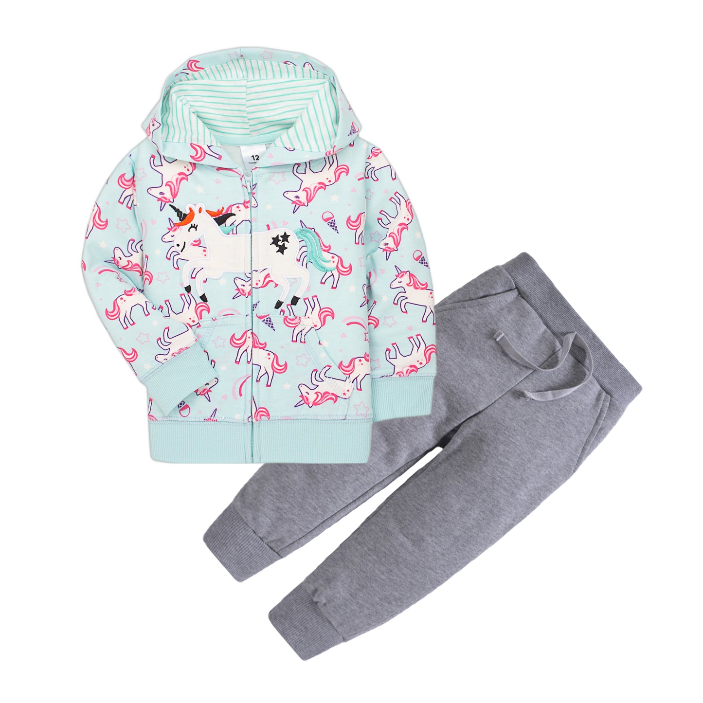 Set de 2 piezas "Unicornios celeste": Pantalón y Campera