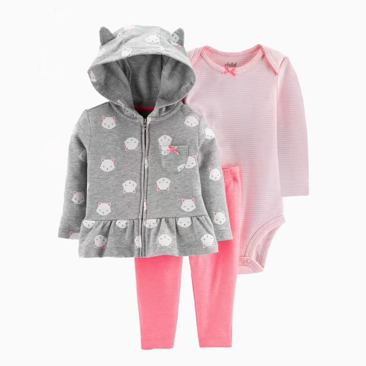 Set de 3 piezas "Gatitas": Pantalón, Campera y Body de manga larga