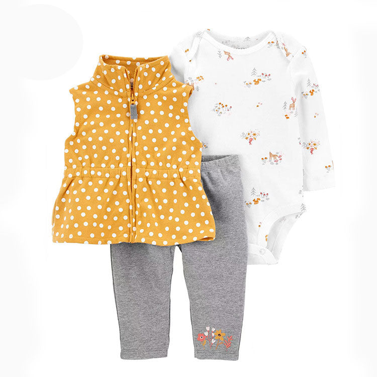 Set de 3 piezas: Pantalón, Chaleco Amarillo y Body de manga larga