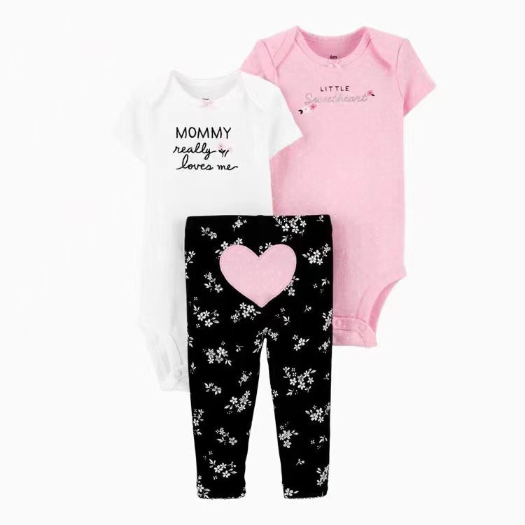 Set 3 piezas "Corazón": Pantalón, Body de manga larga y manga corta