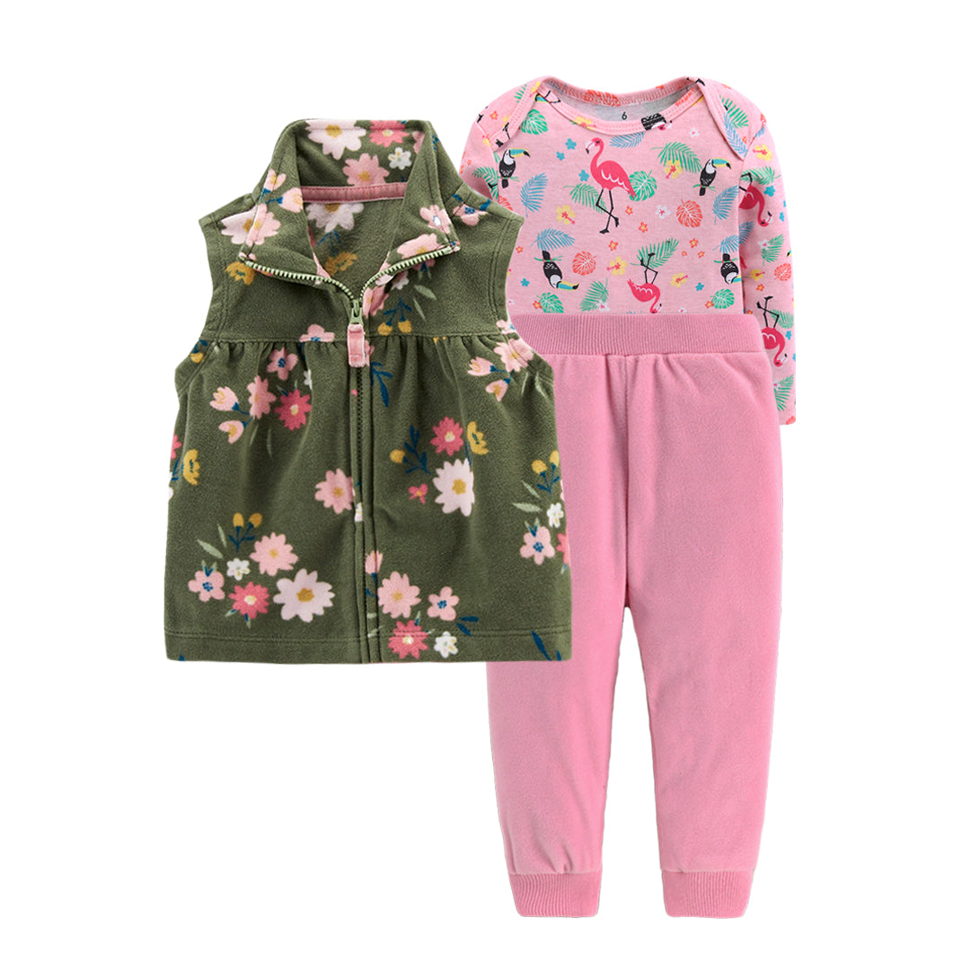 Set de 3 piezas: Pantalón, Chaleco y Body de manga larga micropolar