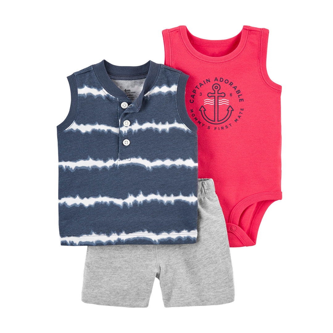 Set 3 piezas: Short, musculosa y body sin mangas