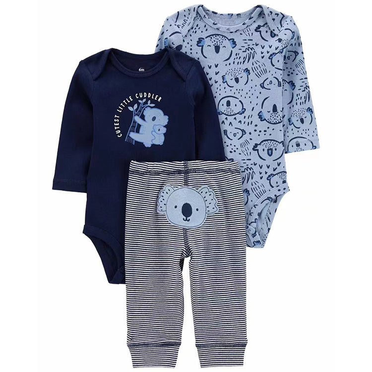 Set 3 piezas "Koala Celeste": Pantalón, Body de manga larga y manga corta
