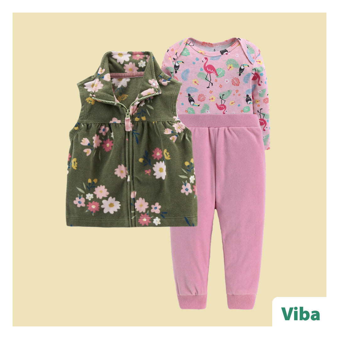Set de 3 piezas: Pantalón, Chaleco y Body de manga larga micropolar