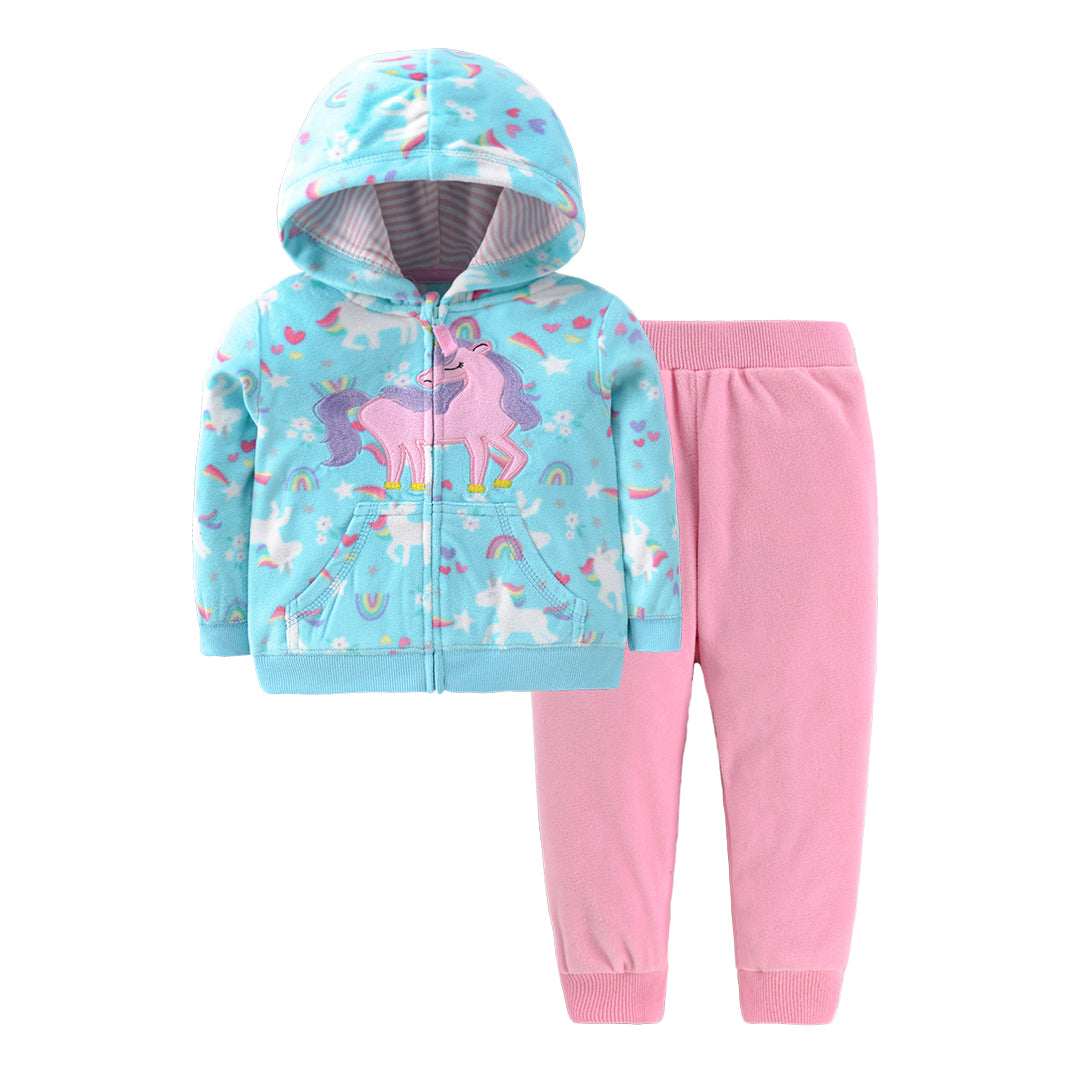 Set de 2 piezas "Unicornios": Pantalón y Campera micropolar