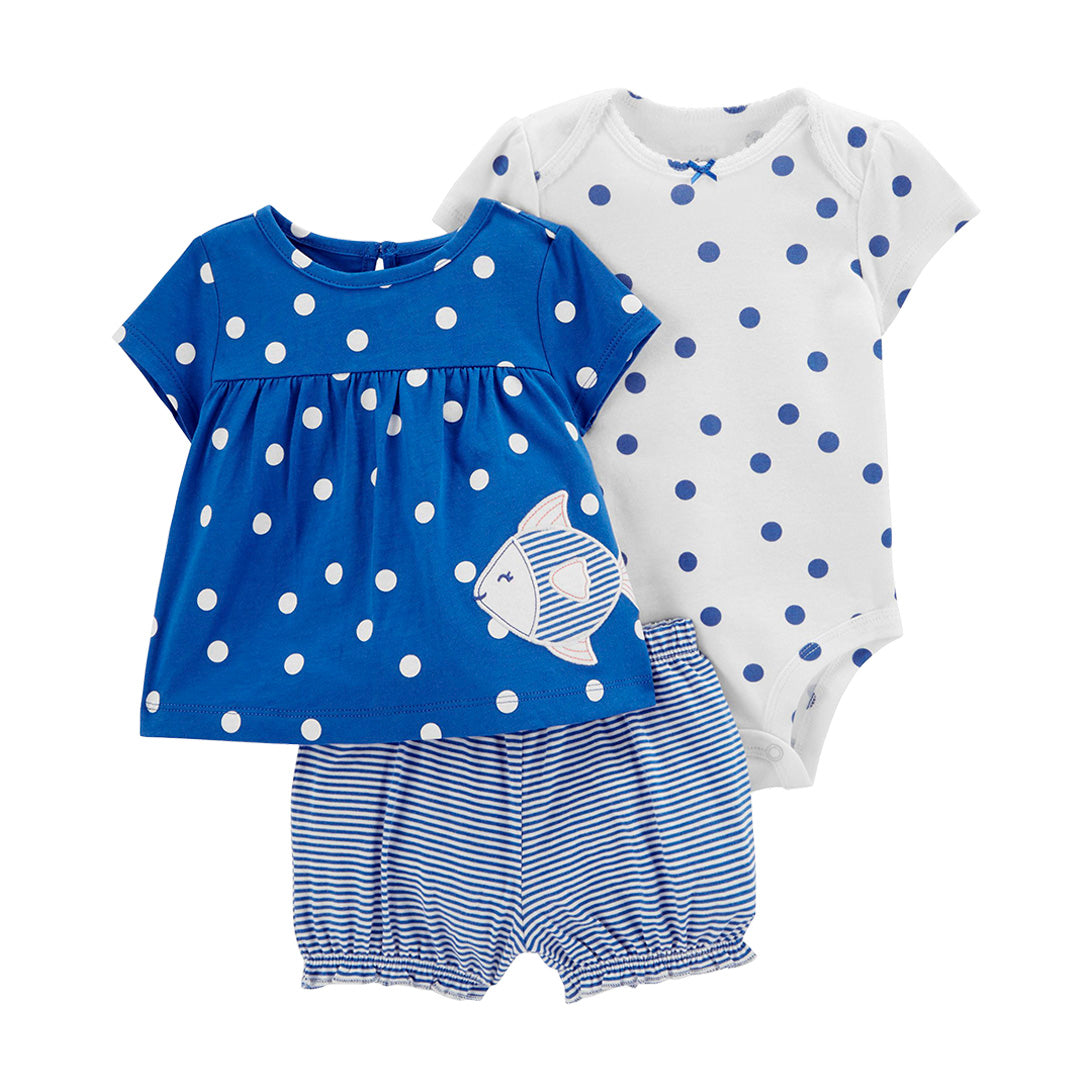 Set 3 piezas: short bombachudo, blusa y body de algodón