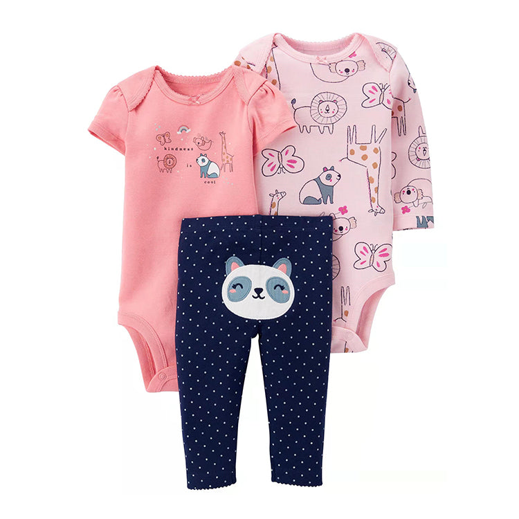 Set 3 piezas "Panda": Pantalón, Body de manga larga y manga corta