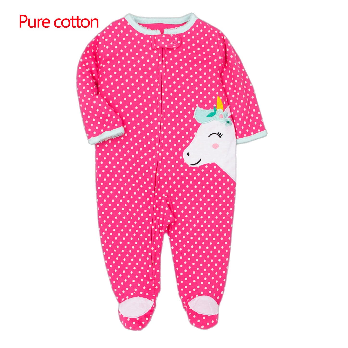 Pijama de algodón rosado con puntitos "Unicornio" con cierre
