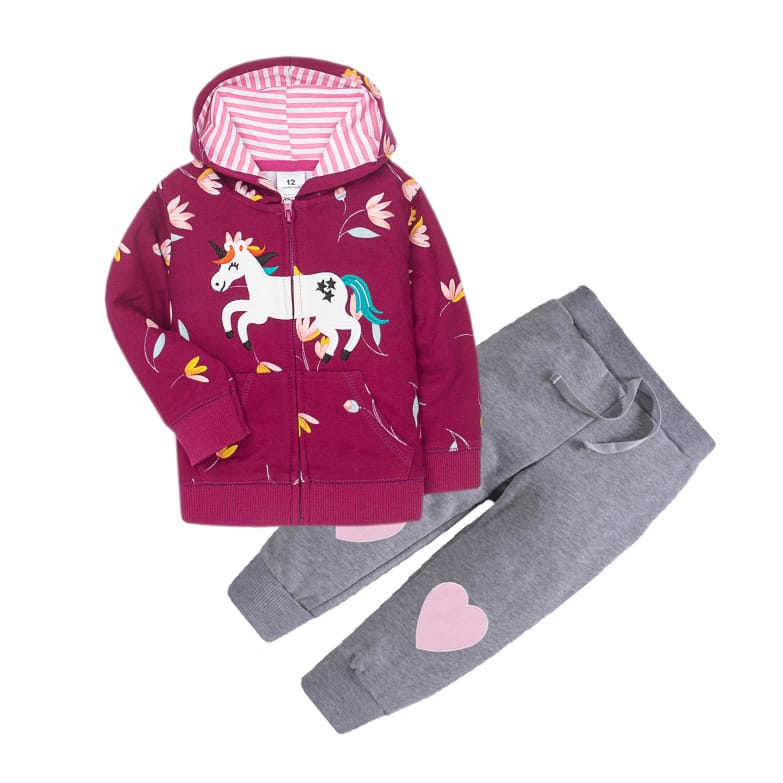 Set de 2 piezas "Unicornio y flores": Pantalón y Campera