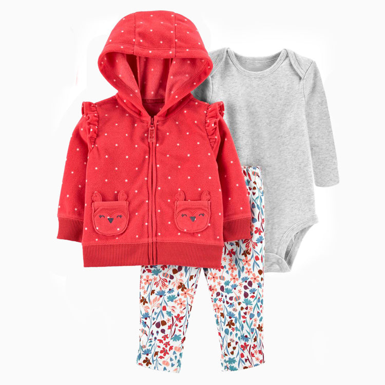 Set de 3 piezas "Flores": Pantalón, Campera y Body de manga larga