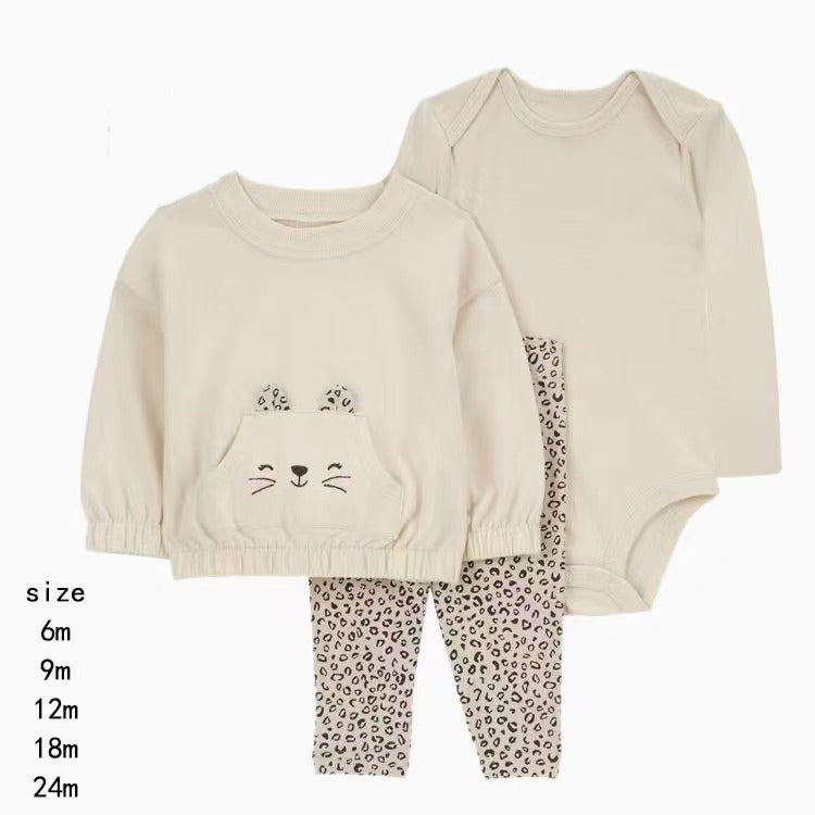Set de 3 piezas "Gatita": Pantalón, Campera y Body de manga larga