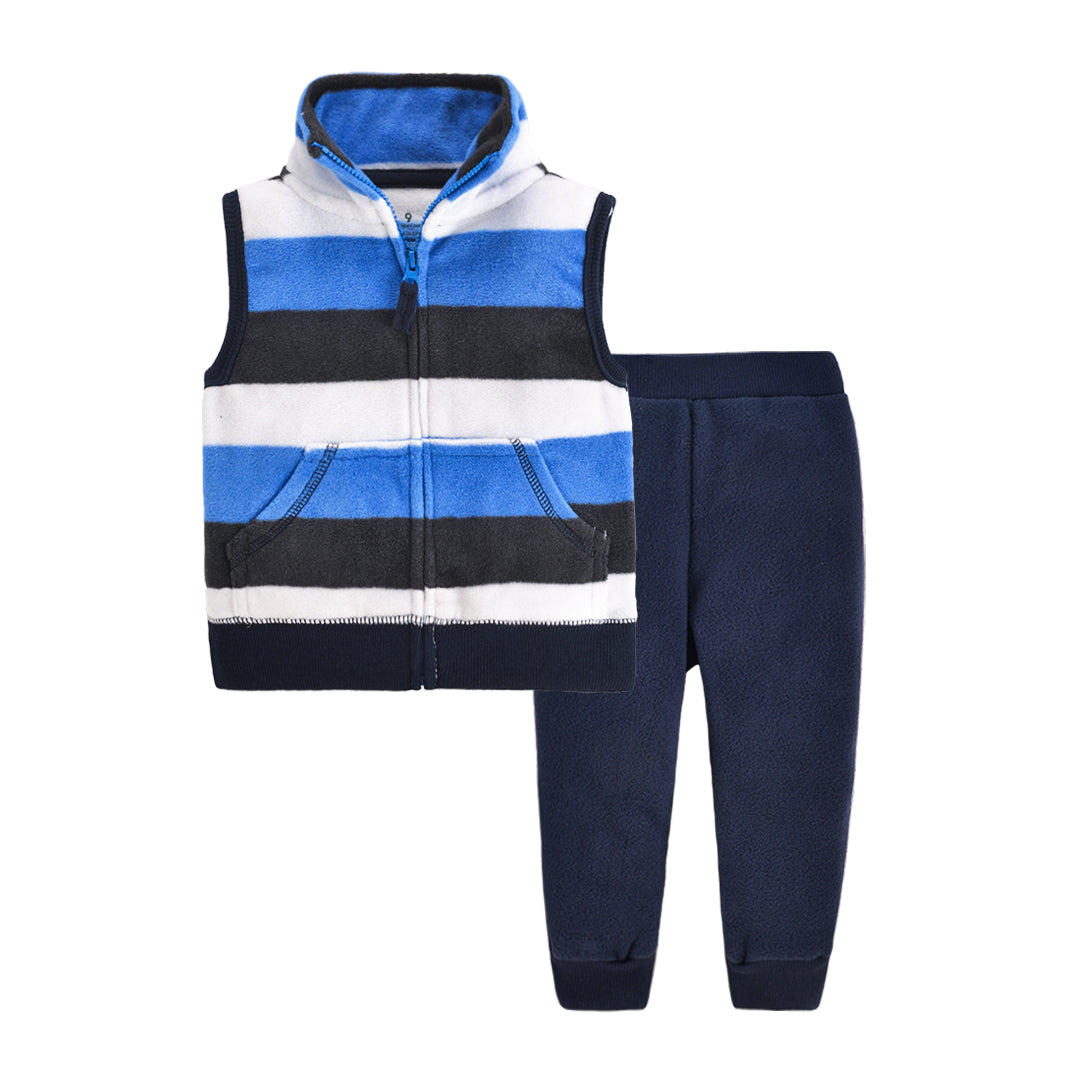 Set de 2 piezas micropolar "Rayado": Pantalón y Chaleco Azul