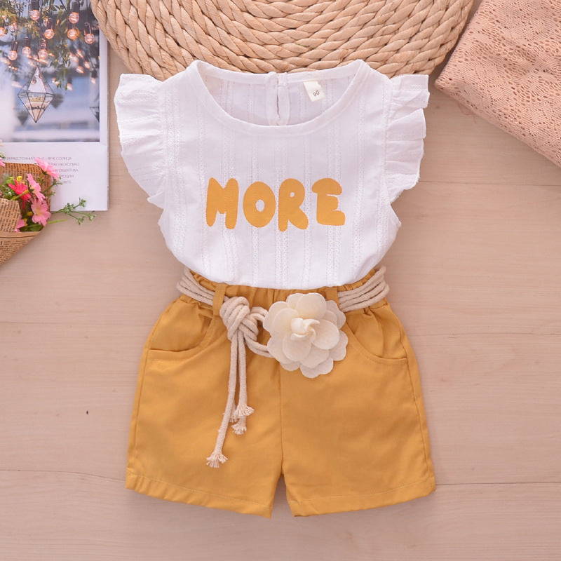 Short y remera con volados "More" Mostaza