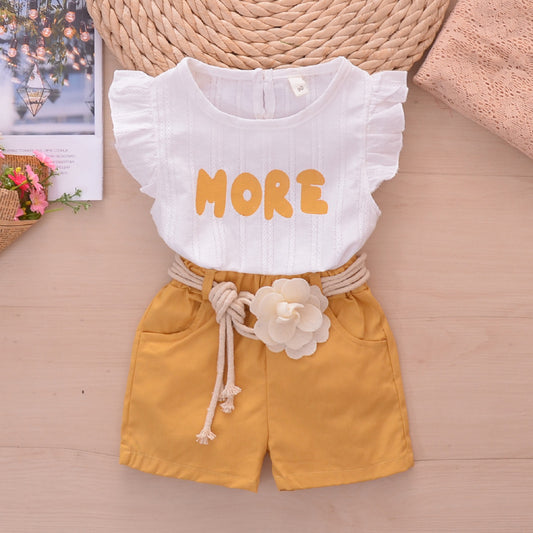 Short y remera con volados "More" Mostaza