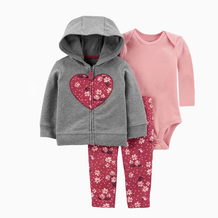 Set de 3 piezas Corazón: Pantalón, Campera y Body de manga larga