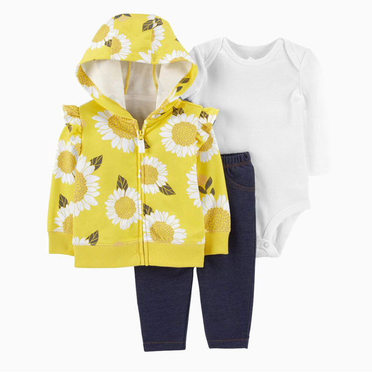 Set de 3 piezas "Girasoles": Pantalón, Campera y Body de manga larga