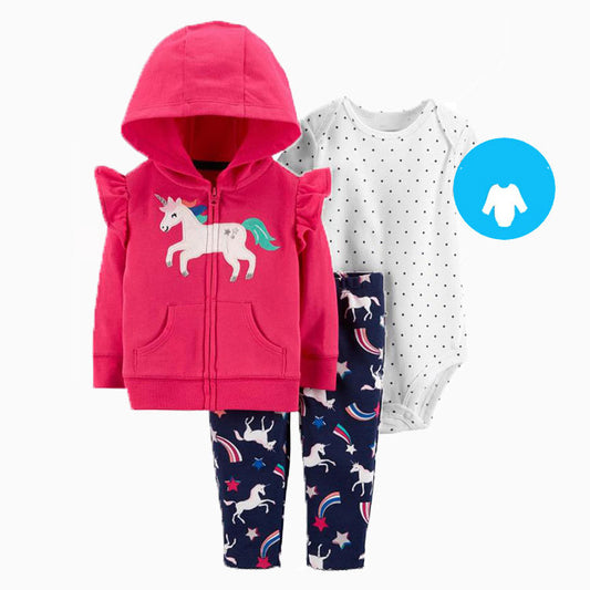 Set de 3 piezas Unicornios: Pantalón, Campera y Body de manga larga