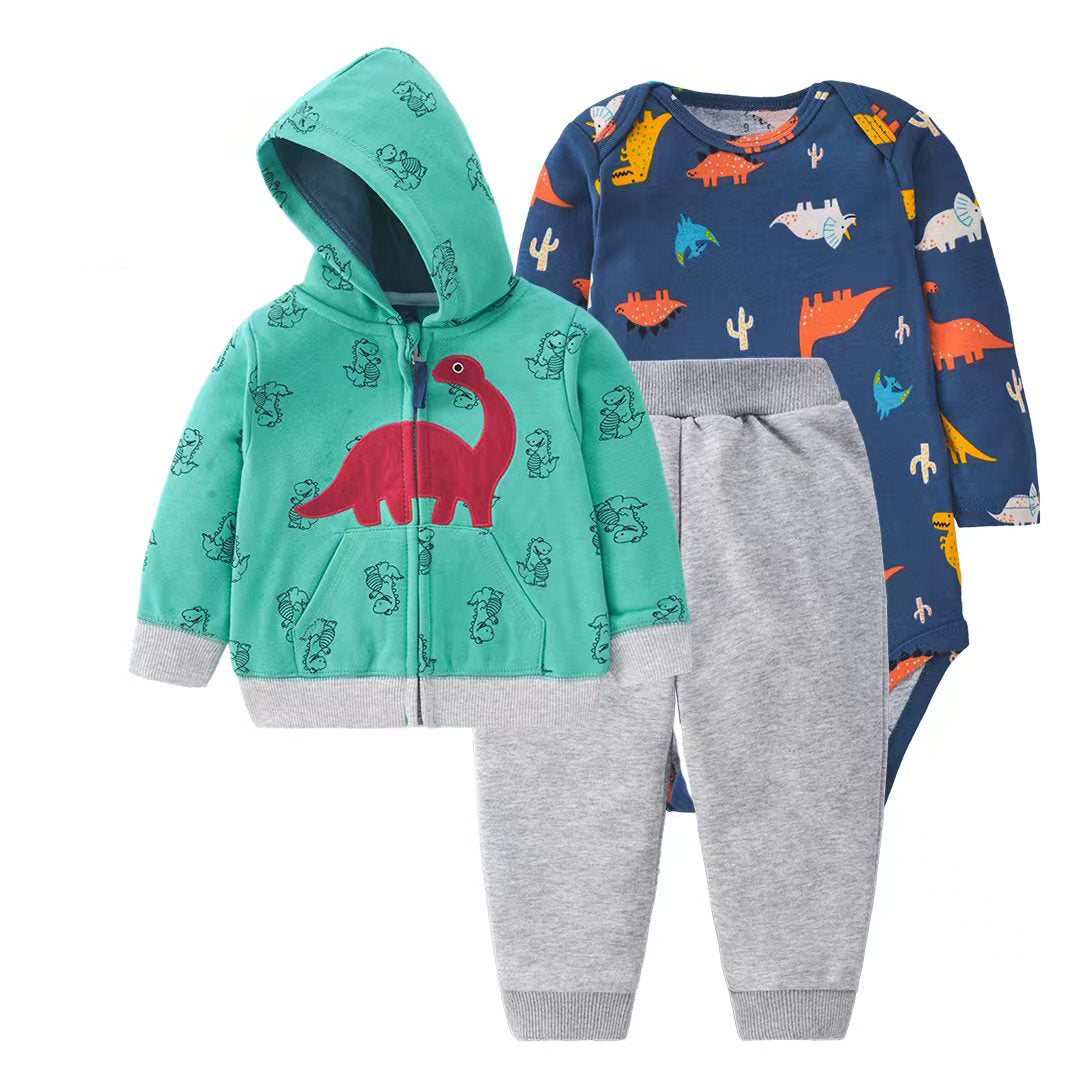 Set de 3 piezas "Dino Rojo": Pantalón, Campera y Body de manga larga