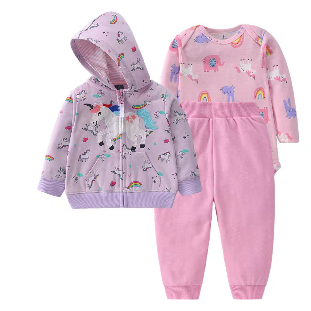 Set de 3 piezas "Unicornio": Pantalón, Campera y Body de manga larga