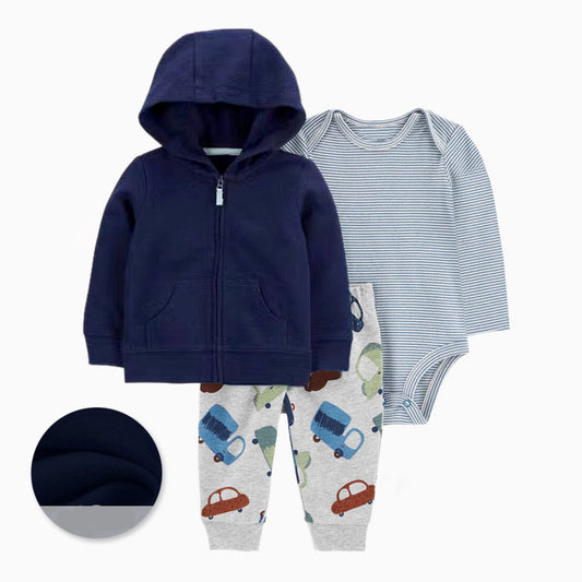 Set de 3 piezas afelpados: Pantalón, Campera y Body de manga larga