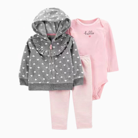 Set de 3 piezas "Corazones": Pantalón, Campera y Body de manga larga