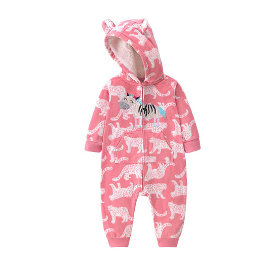 Mameluco de micropolar con capucha "Cebra"