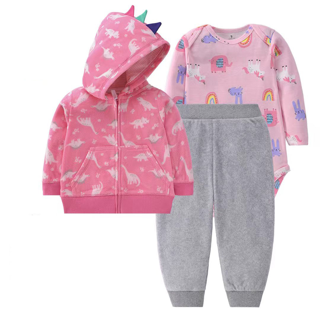 Set de 3 piezas: Pantalón, Campera y Body de manga larga micropolar “Dinosaurios”