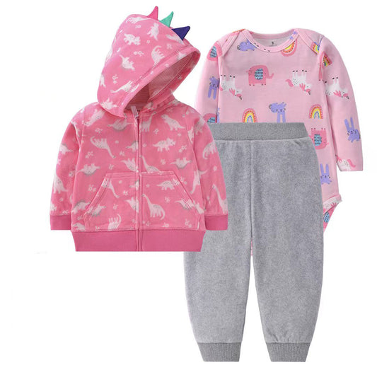 Set de 3 piezas: Pantalón, Campera y Body de manga larga micropolar “Dinosaurios”