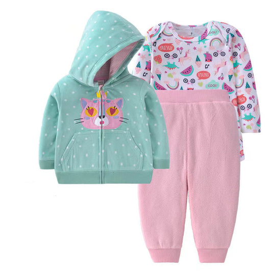 Set de 3 piezas: Pantalón, Campera y Body de manga larga micropolar “Gatita”