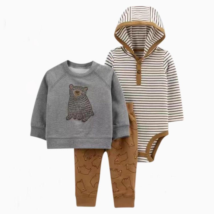 Set de 3 piezas afelpados "Osito": Pantalón, Campera y Body de manga larga