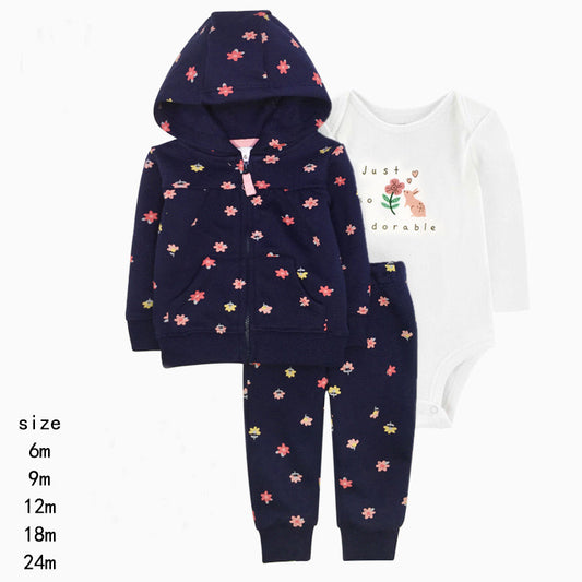 Set de 3 piezas afelpados “Flores”: Pantalón, Campera y Body de manga larga