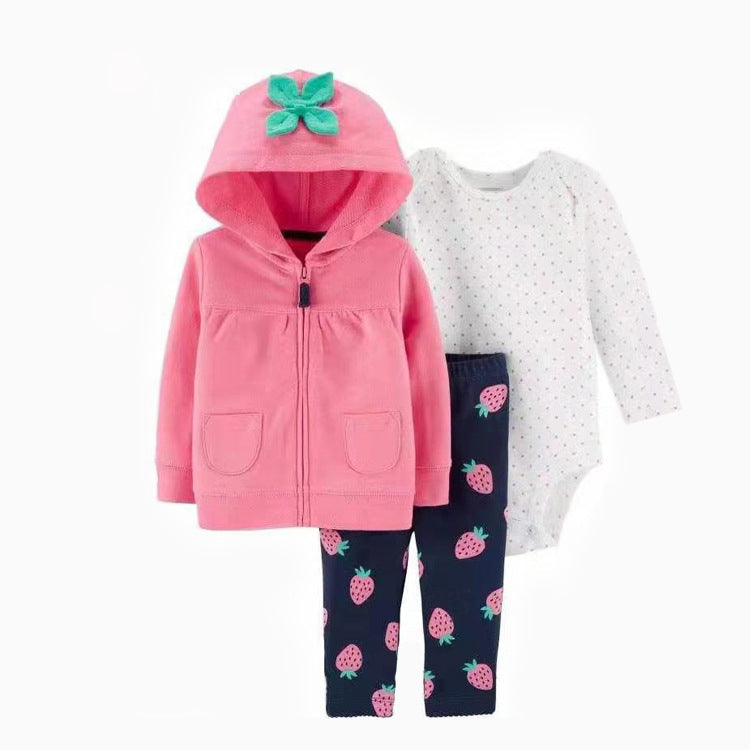 Set de 3 piezas "Frutillita": Pantalón, Campera y Body de manga larga