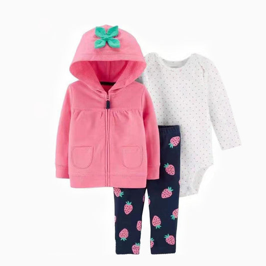 Set de 3 piezas "Frutillita": Pantalón, Campera y Body de manga larga