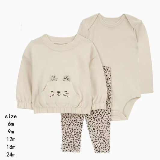Set de 3 piezas "Gatita": Pantalón, Campera y Body de manga larga